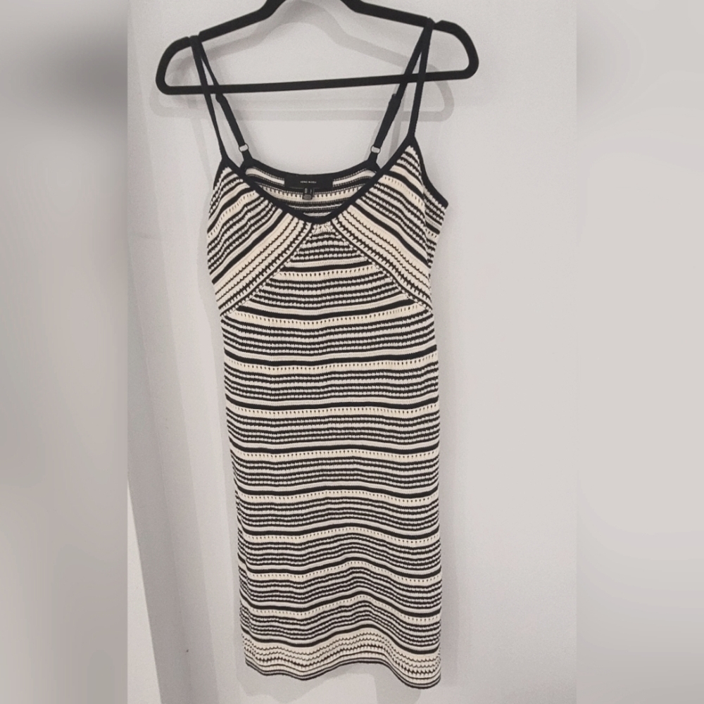 Vera Moda Navy And Cream Knitted Women's Dress- Large